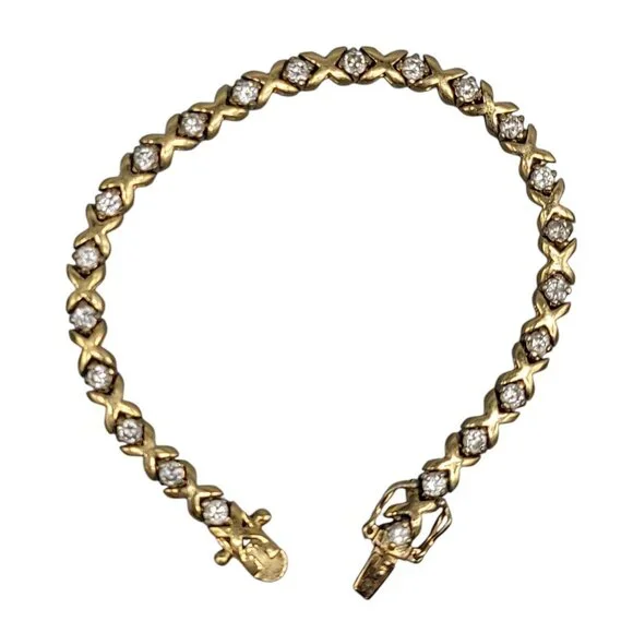 14kGE JC XO Crystal Tennis Bracelet 7" Vintage Ladies Costume Jewelry
